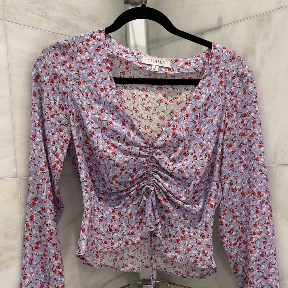INTERMIX Floral Ruched Blouse - Purple and Red